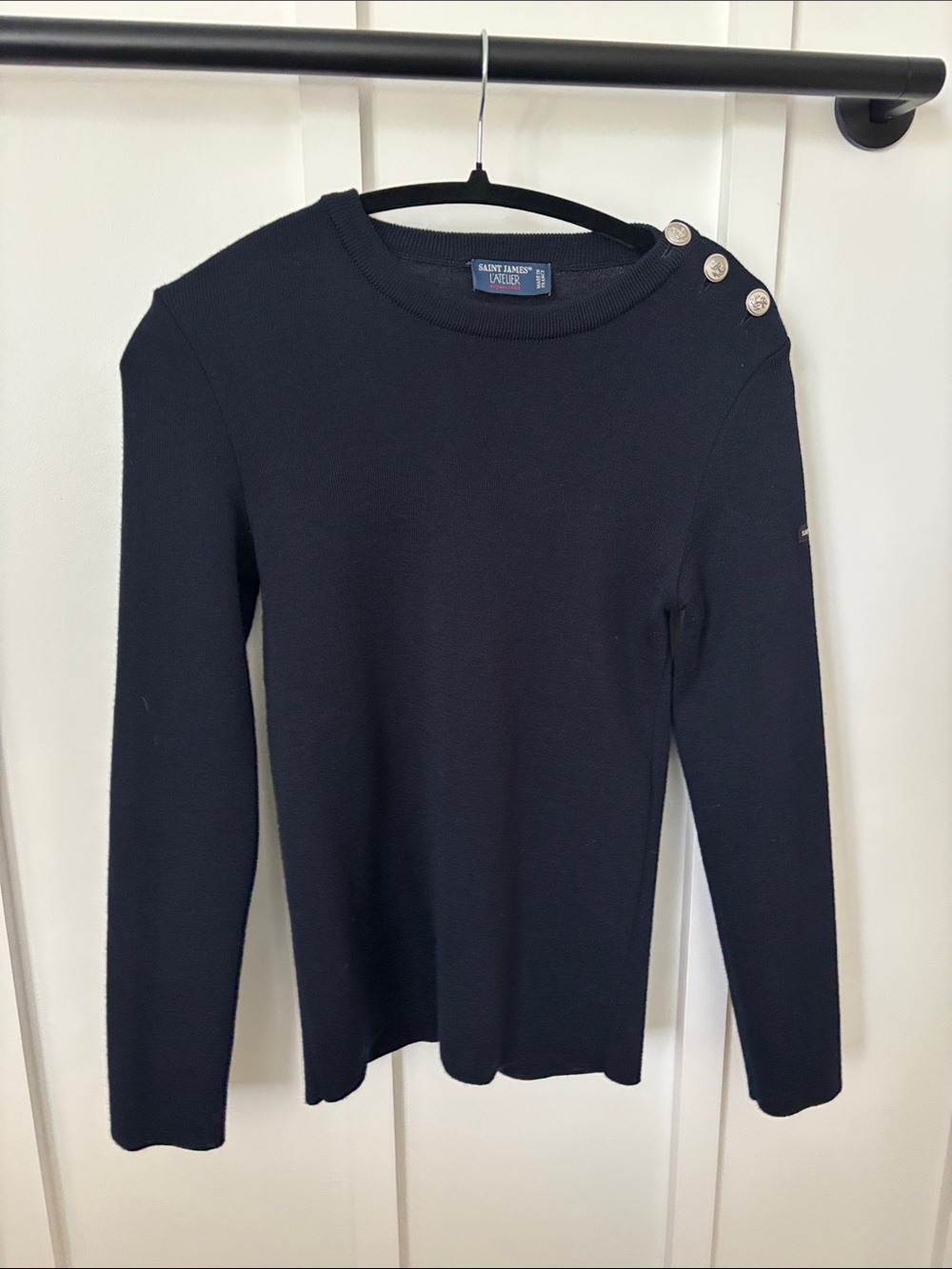 Saint James L’Atelier Navy Shoulder Button Sweater Top